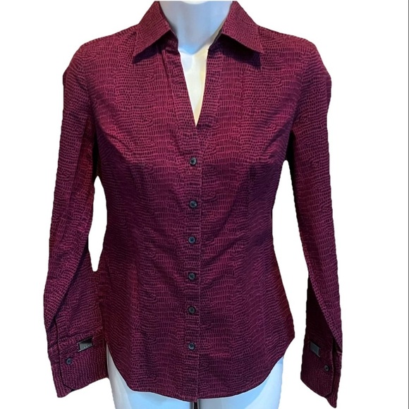Express button down animal print long sleeve collared pink purple dress shirt - Picture 1 of 7